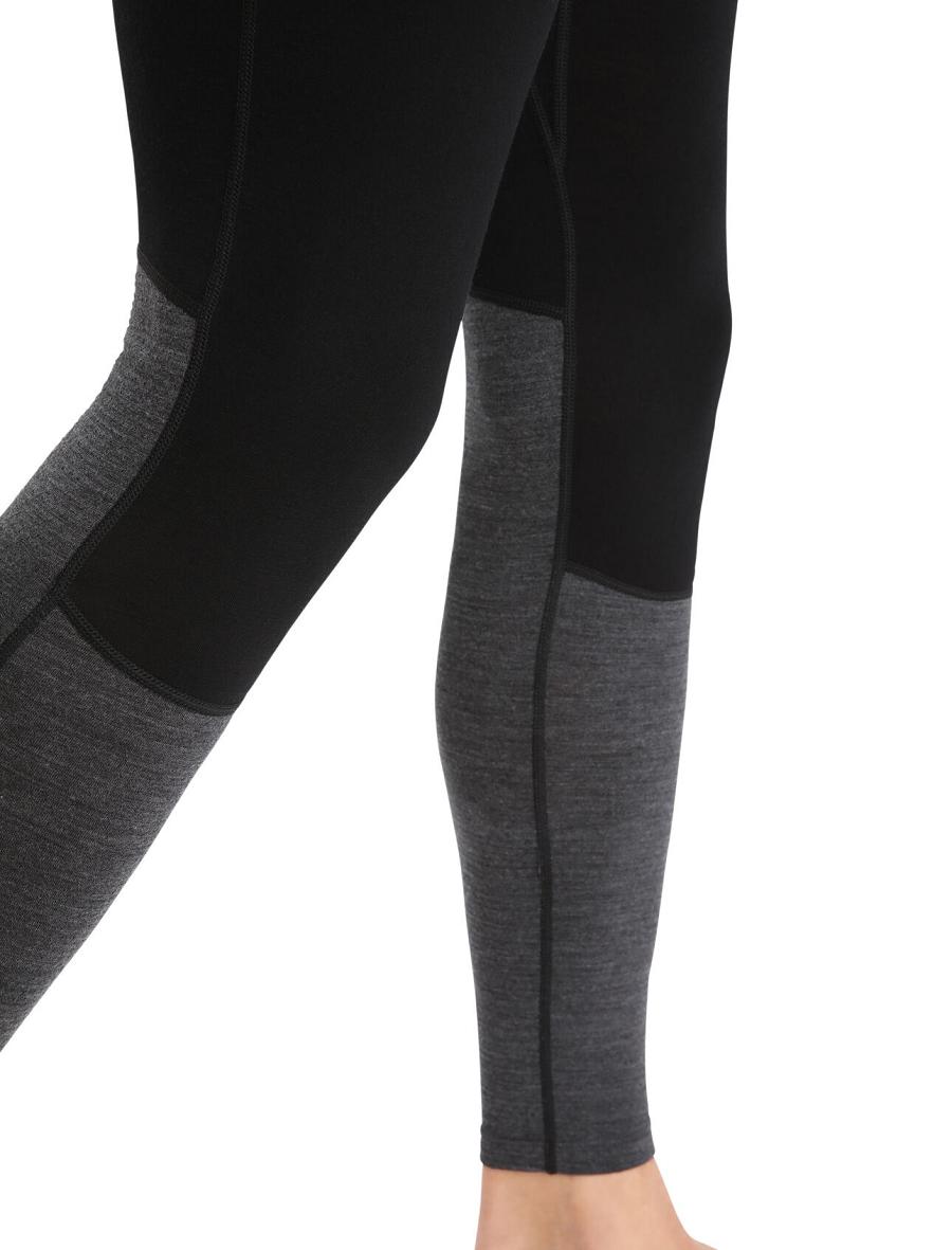 Men's Icebreaker 200 ZoneKnit™ Merino Leggings Base Layers Black / Jet Heather | CA 1606CTVE